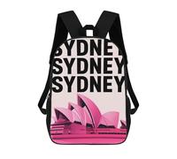 sinyumoney 3D Printed Children's Backpack Sydney Opera House Pink School Backpack High Capacity Travel Book Bags for Boys Elementary And Middle School Students 17inch