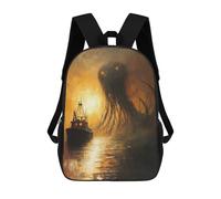 sinyumoney 3D Printed Children's Backpack Thalassophobia Fishing Boat And Sea Monster Painting Travel Lightweight School Bag Fashion School Backpack for Kids School Students 17inch