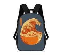 sinyumoney 3D Printed Children's Backpack The Great Wave of Orange Travel Lightweight School Bag Fashion School Backpack for Kids School Students 17inch