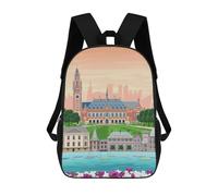 sinyumoney 3D Printed Children's Backpack The Hague Travel Print School Backpack High Capacity Travel Book Bags for Boys Elementary And Middle School Students 17inch