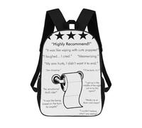 sinyumoney 3D Printed Children's Backpack TOILET PAPER WHITE 5 STARS School Backpack High Capacity Travel Book Bags for Boys Elementary And Middle School Students 17inch