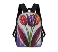 sinyumoney 3D Printed Children's Backpack Tulip Trio Painting School Backpack High Capacity Travel Book Bags for Boys Elementary And Middle School Students 17inch