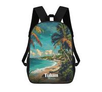 sinyumoney 3D Printed Children's Backpack Tulum Mexico Beach Travel School Backpack High Capacity Travel Book Bags for Boys Elementary And Middle School Students 17inch
