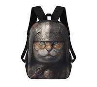 sinyumoney 3D Printed Children's Backpack Viking Cat Wearing Armor Travel Lightweight School Bag Fashion School Backpack for Kids School Students 17inch