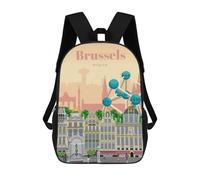 sinyumoney 3D Printed Children's Backpack Visit Brussels Travel Lightweight School Bag Fashion School Backpack for Kids School Students 17inch