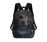 sinyumoney 3D Printed Children's Backpack Water Drinking Lion School Backpack High Capacity Travel Book Bags for Boys Elementary And Middle School Students 17inch
