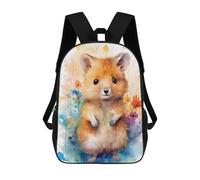 sinyumoney 3D Printed Children's Backpack Watercolor Hamster with Flowers Travel Lightweight School Bag Fashion School Backpack for Kids School Students 17inch