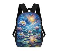 sinyumoney 3D Printed Children's Backpack Watercolor Lotus Pond at Night School Backpack High Capacity Travel Book Bags for Boys Elementary And Middle School Students 17inch