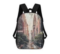 sinyumoney 3D Printed Children's Backpack Watercolor New York Street School Backpack High Capacity Travel Book Bags for Boys Elementary And Middle School Students 17inch