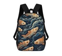 sinyumoney 3D Printed Children's Backpack Wavy Fish Swimming School Backpack High Capacity Travel Book Bags for Boys Elementary And Middle School Students 17inch