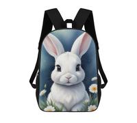 sinyumoney 3D Printed Children's Backpack White Bunny Painting School Backpack High Capacity Travel Book Bags for Boys Elementary And Middle School Students 17inch