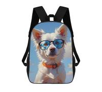 sinyumoney 3D Printed Children's Backpack White Dog Oil Painting School Backpack High Capacity Travel Book Bags for Boys Elementary And Middle School Students 17inch