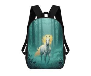 sinyumoney 3D Printed Children's Backpack White Horse in Enchanted Forest Travel Lightweight School Bag Fashion School Backpack for Kids School Students 17inch