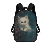 sinyumoney 3D Printed Children's Backpack White Kitten Portrait School Backpack High Capacity Travel Book Bags for Boys Elementary And Middle School Students 17inch