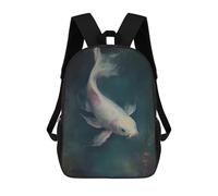 sinyumoney 3D Printed Children's Backpack White Koi Fish Painting School Backpack High Capacity Travel Book Bags for Boys Elementary And Middle School Students 17inch