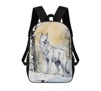 sinyumoney 3D Printed Children's Backpack White Wolf Watercolor School Backpack High Capacity Travel Book Bags for Boys Elementary And Middle School Students 17inch