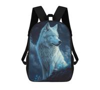 sinyumoney 3D Printed Children's Backpack White Wolf with Blue Eyes Travel Lightweight School Bag Fashion School Backpack for Kids School Students 17inch