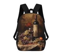 sinyumoney 3D Printed Children's Backpack Wine And Grapes Still Life Travel Lightweight School Bag Fashion School Backpack for Kids School Students 17inch