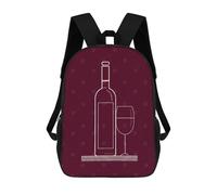sinyumoney 3D Printed Children's Backpack Wine Bottle And Glass Minimalist Design School Backpack High Capacity Travel Book Bags for Boys Elementary And Middle School Students 17inch