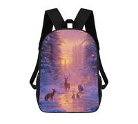 sinyumoney 3D Printed Children's Backpack Winter Wonderland School Backpack High Capacity Travel Book Bags for Boys Elementary And Middle School Students 17inch