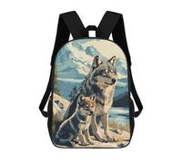 sinyumoney 3D Printed Children's Backpack Wolf And Pup in Mountain Landscape Travel Lightweight School Bag Fashion School Backpack for Kids School Students 17inch