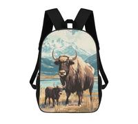 sinyumoney 3D Printed Children's Backpack Yak And Calf in Mountain Landscape School Backpack High Capacity Travel Book Bags for Boys Elementary And Middle School Students 17inch