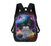 sinyumoney 3D Printed Children's Backpacks Cosmic Cat Portrait-6 Book Bags Boy Girl Kids School Backpack With Big Pockets for Kids School 17inch