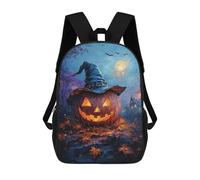 sinyumoney 3D Printed Children's Backpacks Halloween Jack-o'-Lantern with Witch Hat-1 Book Bags Boy Girl Kids School Backpack With Big Pockets for Kids School 17inch