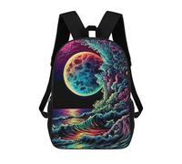 sinyumoney 3D Printed Children's Backpacks Ocean Wave Book Bags Boy Girl Kids School Backpack With Big Pockets for Kids School 17inch
