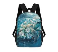 sinyumoney 3D Printed Children's Backpacks Oceanic Serenity Turtle with Flowers Book Bags Boy Girl Kids School Backpack With Big Pockets for Kids School 17inch