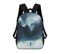 sinyumoney 3D Printed Children's Backpacks Thalassophobia Man Facing Giant Wave Painting Book Bags Boy Girl Kids School Backpack With Big Pockets for Kids School 17inch