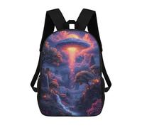 sinyumoney 3D Printed Children's School Alien Spaceship Landing Scene Backpack High Capacity Travel Book Bags Fashion Rucksacks Kids School Casual Back Pack 17inch