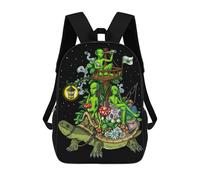 sinyumoney 3D Printed Children's School Aliens on Turtle Ship Backpack for Kids High Capacity Travel Rucksacks Book Bags Kids School Bag Back Pack 17inch