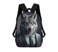 sinyumoney 3D Printed Children's School Alpha Wolf in Suit -1 Backpack for Kids High Capacity Travel Fashion Rucksacks Kids School Bag Casual Back Pack 17inch