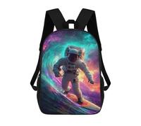 sinyumoney 3D Printed Children's School Astronaut Surfing in Space-3 Backpack for Kids High Capacity Travel Rucksacks Book Bags Kids School Bag Back Pack 17inch