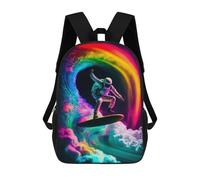 sinyumoney 3D Printed Children's School Astronaut Surfing Rainbow Wave -2 Backpack for Kids High Capacity Travel Rucksacks Book Bags Kids School Bag Back Pack 17inch