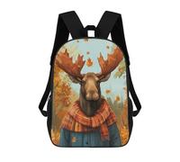 sinyumoney 3D Printed Children's School Autumn Moose in Plaid Scarf Backpack High Capacity Travel Book Bags Fashion Rucksacks Kids School Casual Back Pack 17inch