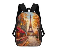 sinyumoney 3D Printed Children's School Autumn Paris Street Scene Backpack High Capacity Travel Book Bags Fashion Rucksacks Kids School Casual Back Pack 17inch