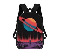 sinyumoney 3D Printed Children's School Backpack Alien on A Purple Planet Book Bags High Capacity Travel School Bags for Kids/Students/Adults 17inch