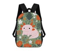 sinyumoney 3D Printed Children's School Backpack Axolotl in A Floral Garden Book Bags High Capacity Travel School Bags for Kids/Students/Adults 17inch