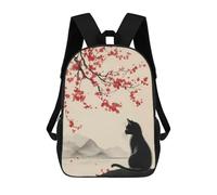 sinyumoney 3D Printed Children's School Backpack Black Cat And The Cherry Blossom Tree Book Bags High Capacity Travel School Bags for Kids/Students/Adults 17inch