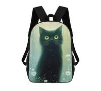 sinyumoney 3D Printed Children's School Backpack Black Floral Cat Book Bags High Capacity Travel School Bags for Kids/Students/Adults 17inch