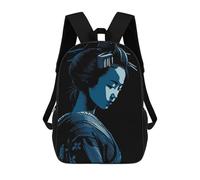 sinyumoney 3D Printed Children's School Backpack Blue Geisha Portrait Book Bags High Capacity Travel School Bags for Kids/Students/Adults 17inch