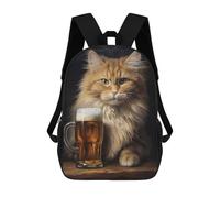 sinyumoney 3D Printed Children's School Backpack Cat with His Beer in Pub Book Bags High Capacity Travel School Bags for Kids/Students/Adults 17inch