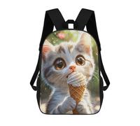sinyumoney 3D Printed Children's School Backpack Cute Kitten Eating Ice Cream Book Bags High Capacity Travel School Bags for Kids/Students/Adults 17inch
