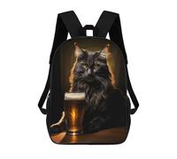 sinyumoney 3D Printed Children's School Backpack Drinking Buddy Black Cat Book Bags High Capacity Travel School Bags for Kids/Students/Adults 17inch