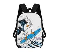 sinyumoney 3D Printed Children's School Backpack Duck Surfing Giant Wave Book Bags High Capacity Travel School Bags for Kids/Students/Adults 17inch