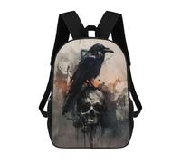 sinyumoney 3D Printed Children's School Backpack E.A. Poe Raven on Skull Book Bags High Capacity Travel School Bags for Kids/Students/Adults 17inch