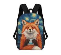 sinyumoney 3D Printed Children's School Backpack Fox Enjoying Coffee Under Starry Night Book Bags High Capacity Travel School Bags for Kids/Students/Adults 17inch