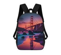 sinyumoney 3D Printed Children's School Backpack Golden Gate Reflections Book Bags High Capacity Travel School Bags for Kids/Students/Adults 17inch